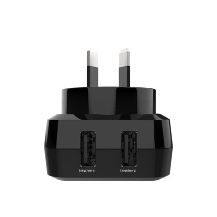Laser Fast Charging Dual USB Wall Charger with 3 in 1 Cable - Black.