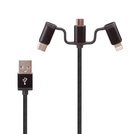Laser Fast Charging Dual USB Wall Charger with 3 in 1 Cable - Black.