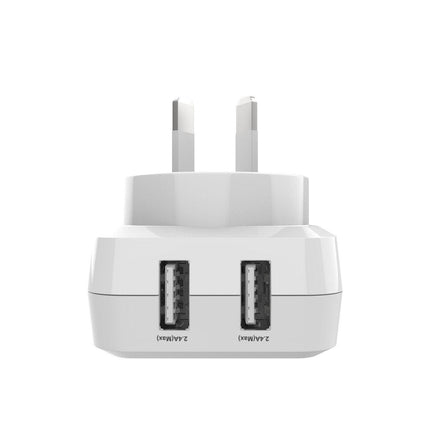 Laser Dual USB AC Charger 2.4A with 3-in-1 Cable White.