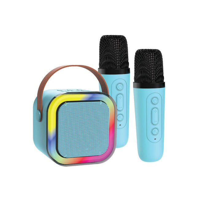 Laser Mini Karaoke Speaker with 2 Wireless Mics - Blue.