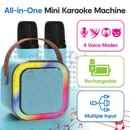 Laser Mini Karaoke Speaker with 2 Wireless Mics - Blue.