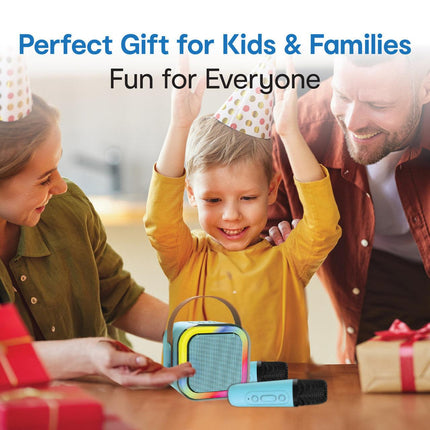 Laser Mini Karaoke Speaker with 2 Wireless Mics - Blue.
