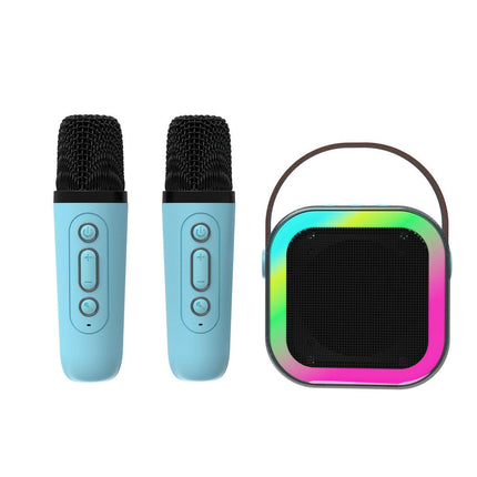 Laser Mini Karaoke Speaker with 2 Wireless Mics - Blue.