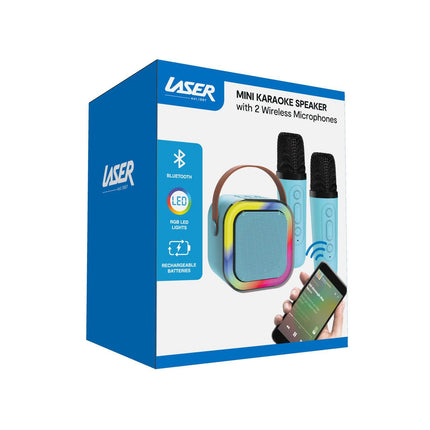 Laser Mini Karaoke Speaker with 2 Wireless Mics - Blue.