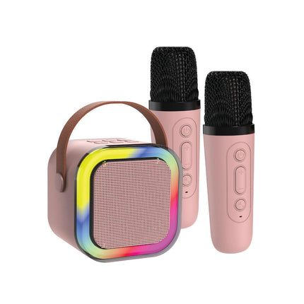 Laser Mini Karaoke Speaker with 2 Wireless Mics - Pink.