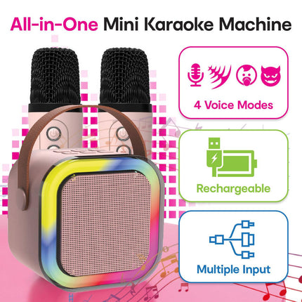 Laser Mini Karaoke Speaker with 2 Wireless Mics - Pink.