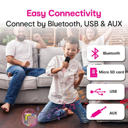 Laser Mini Karaoke Speaker with 2 Wireless Mics - Pink.