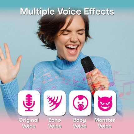 Laser Mini Karaoke Speaker with 2 Wireless Mics - Pink.