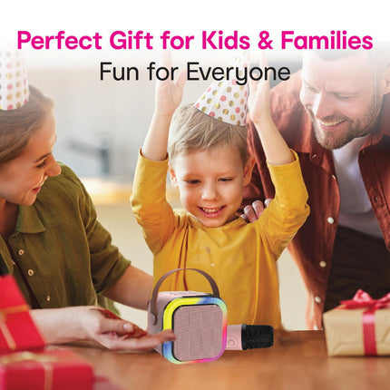 Laser Mini Karaoke Speaker with 2 Wireless Mics - Pink.