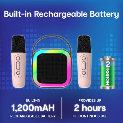 Laser Mini Karaoke Speaker with 2 Wireless Mics - Pink.