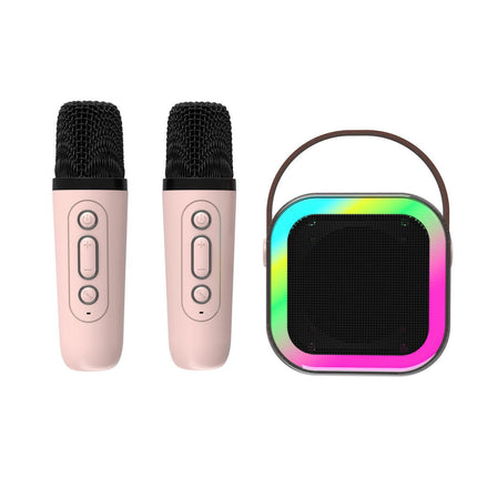 Laser Mini Karaoke Speaker with 2 Wireless Mics - Pink.