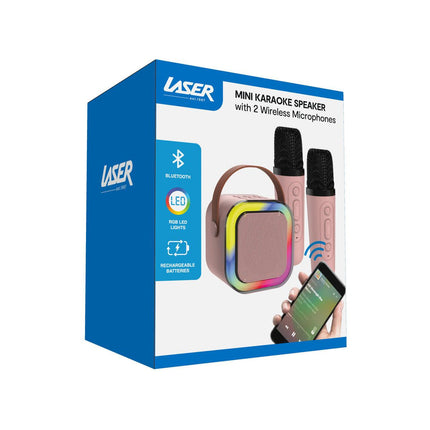 Laser Mini Karaoke Speaker with 2 Wireless Mics - Pink.