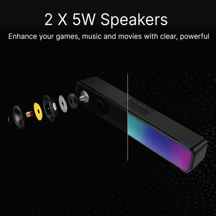Laser RGB Bluetooth Gaming Soundbar Black.