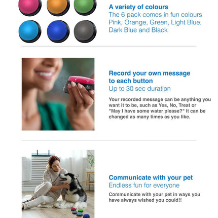 Tech4Pets 6-Pack Talking Buttons for Interactive Pet Communication.