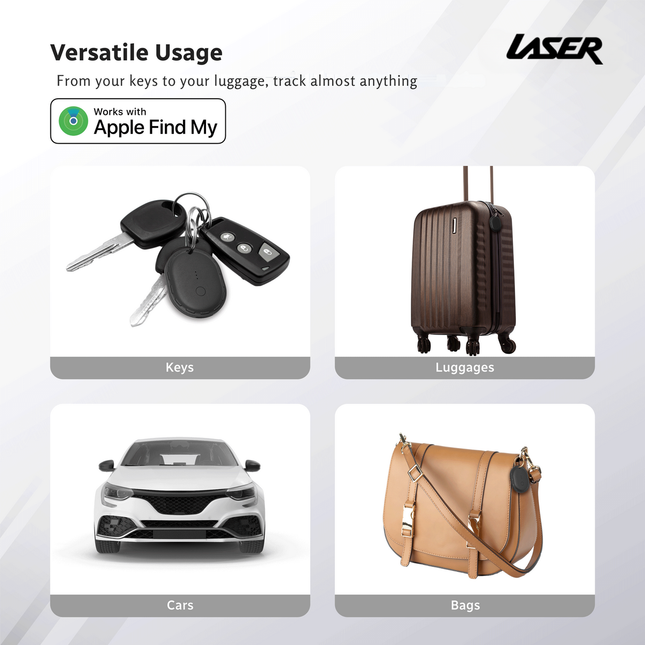 Laser Mini Smart Tag with Apple Find My Tracking White.