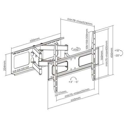 Large Full Motion TV Wall Mount 32 inches - 70 inches Panels.