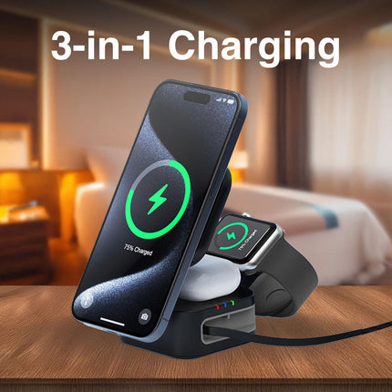 Laser 3 in 1 Foldable Wireless Charging Stand Black.