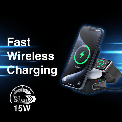 Laser 3 in 1 Foldable Wireless Charging Stand Black.