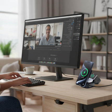 Laser 3 in 1 Foldable Wireless Charging Stand Black.