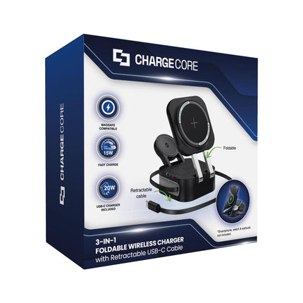 Laser 3 in 1 Foldable Wireless Charging Stand Black.