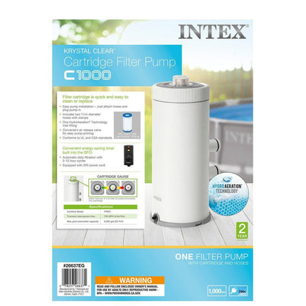 Intex C1000 Cartridge Filter Pump W/ GFCI 3785/h 26638 New Model for 2025.