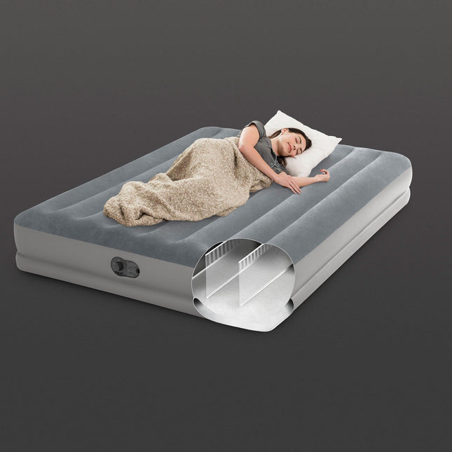 INTEX Queen Dura-Beam® Standard Prestige Air Mattress 12" Queen w/ Built-In USB Electric Pump 64114.
