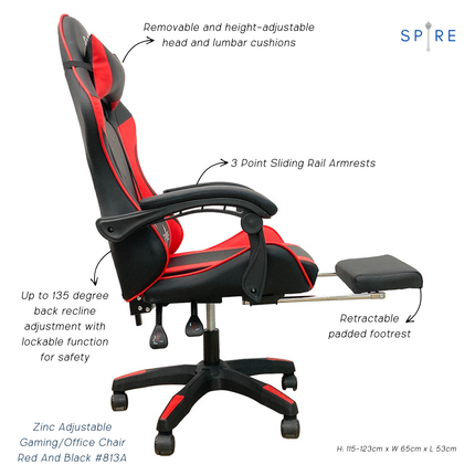 Spire Zinc Adjustable Gaming/Office Chair Red And Black 813A.