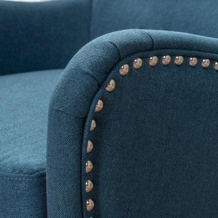 Vintage Dark Blue Fabric High Back Padded Armchair.
