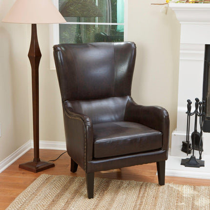 Vintage Brown Bonded Leather High Back Armchair.