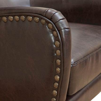 Vintage Brown Bonded Leather High Back Armchair.