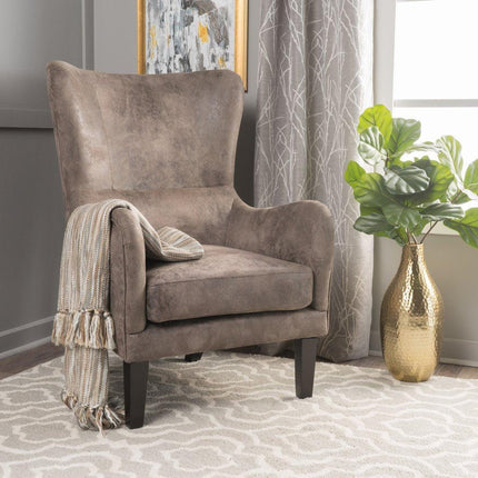 Vintage Grey/Brown Microfibre High Back Armchair.