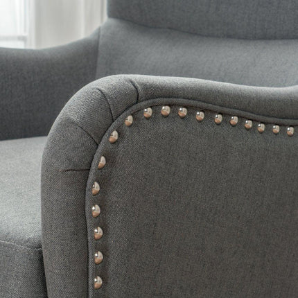 Vintage Grey Fabric High Back Padded Armchair.