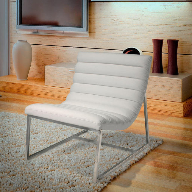 Caviar Bonded Leather & Steel Lounge Accent Chair in White.