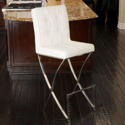 Pandora Bonded Leather & Steel Bar Stool in White.