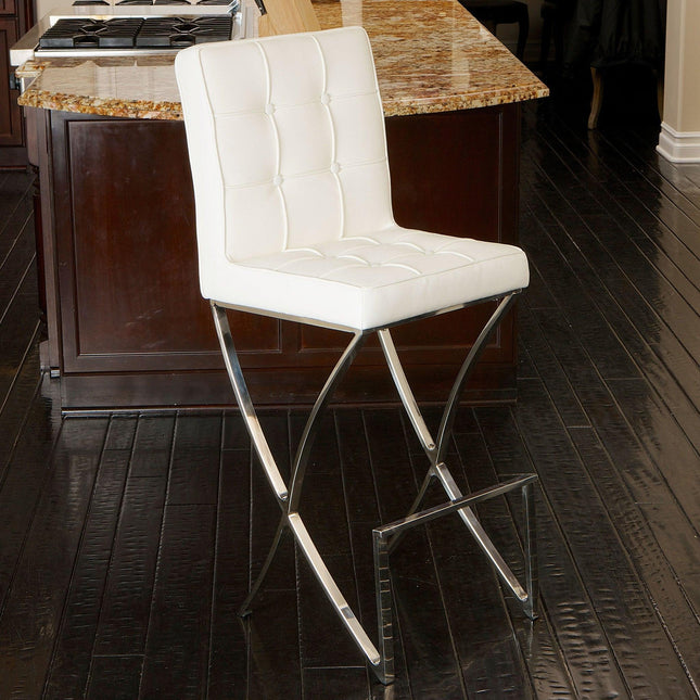 Pandora Bonded Leather & Steel Bar Stool in White.