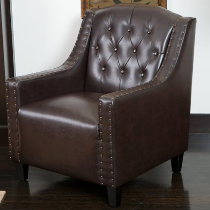 Coogee Bonded Leather Armchair & Ottoman in Brown.