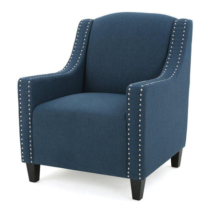 Camden Linen Fabric Studded Armchair in Dark Blue.