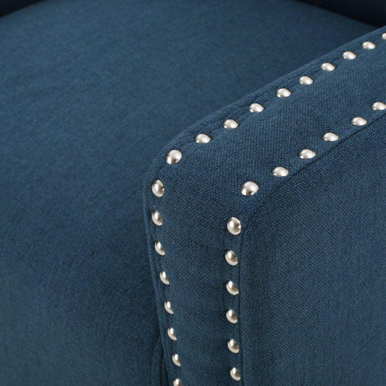 Camden Linen Fabric Studded Armchair in Dark Blue.