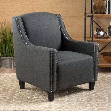 Camden Linen Fabric Studded Armchair in Dark Grey.