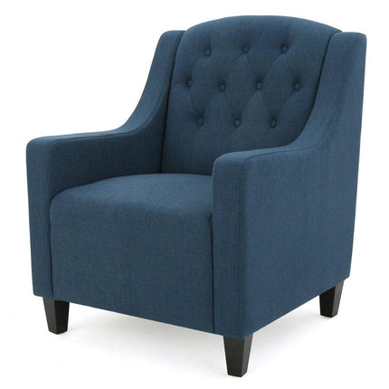 Canberra Linen Fabric Tufted Armchair in Dark Blue.