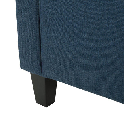 Canberra Linen Fabric Tufted Armchair in Dark Blue.