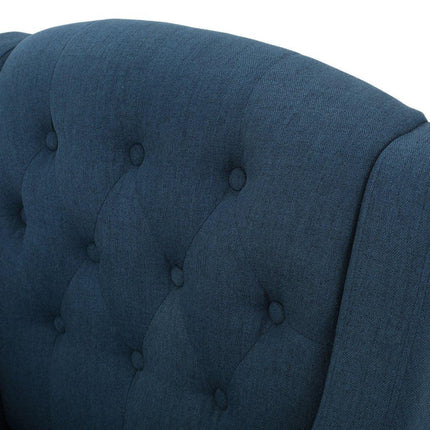 Canberra Linen Fabric Tufted Armchair in Dark Blue.