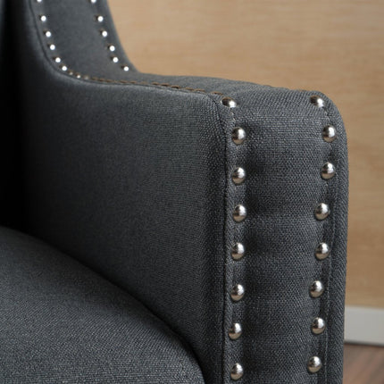 Camden Linen Fabric Studded Armchair in Dark Grey.