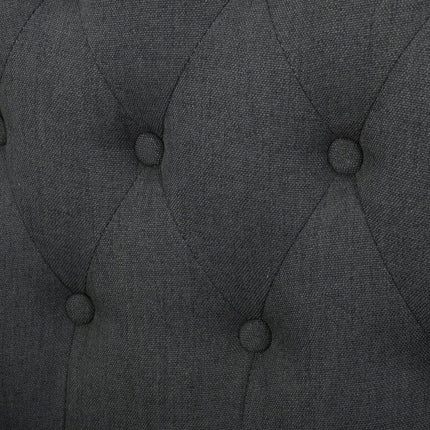 Canberra Linen Fabric Tufted Armchair in Dark Grey.