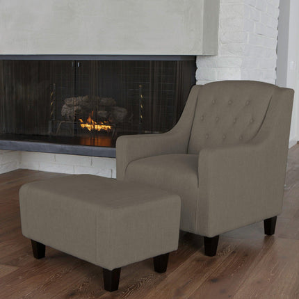Canberra Fabric Armchair & Ottoman in Grey Linen.