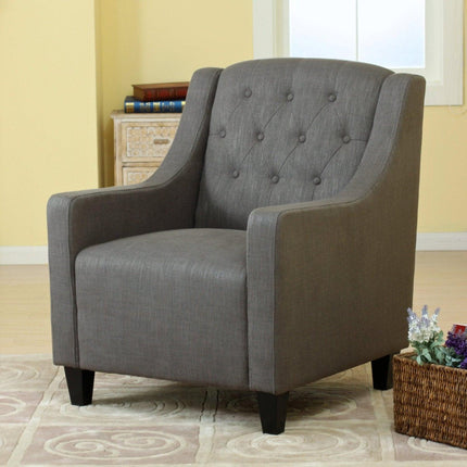 Canberra Fabric Armchair & Ottoman in Grey Linen.