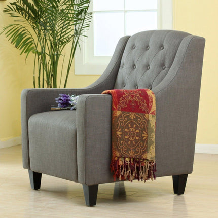 Canberra Fabric Armchair & Ottoman in Grey Linen.