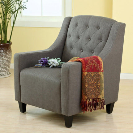 Canberra Fabric Armchair & Ottoman in Grey Linen.