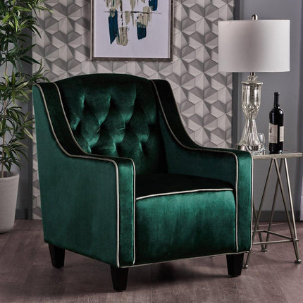 Lara Two Tone Tufted Emerald New Velvet Club Armchair.