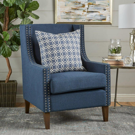 Cecilia Classic Studded Dark Blue Wingback Club Armchair.